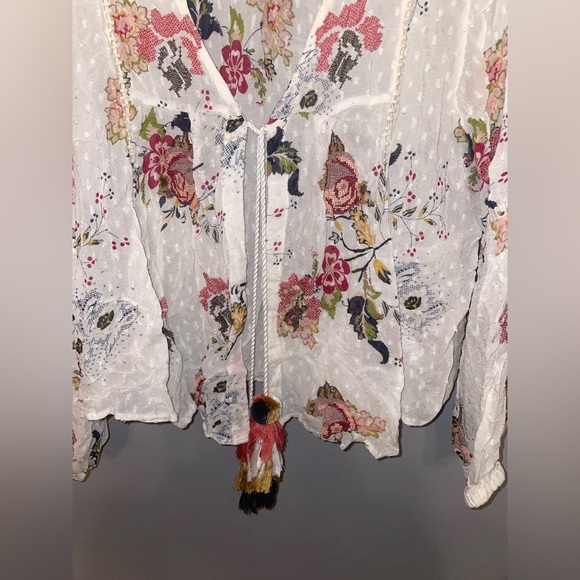 Zara embroidered and floral print open tassel tie kimono top peasant sleeves - Picture 3 of 9